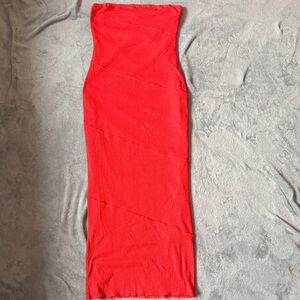 Vibrant Strapless Red Dress by PrettyGarden